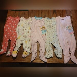 5 Piece lot Carters Sleepers Size 3-6 month baby girl pink animals